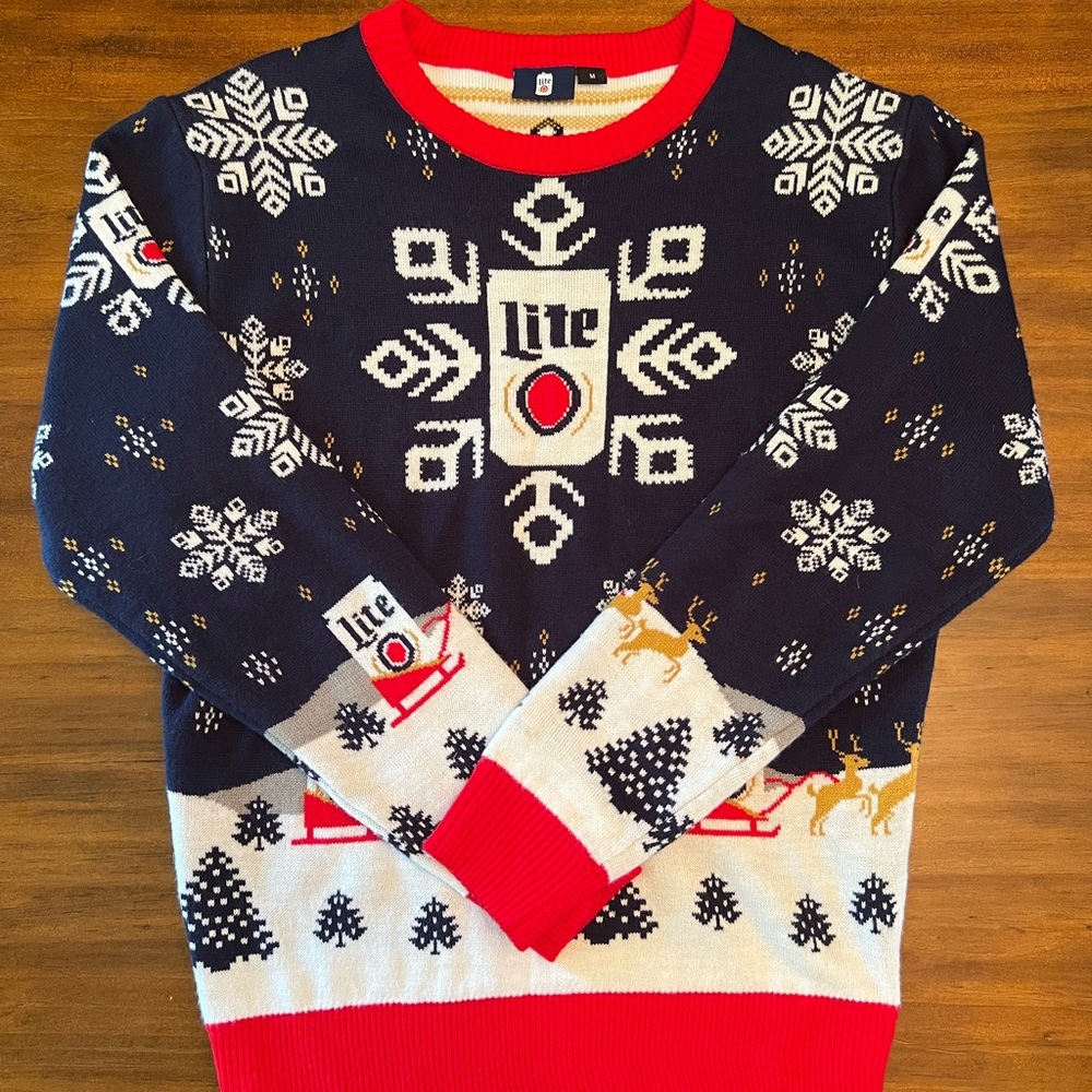 Miller Lite Beer Ugly Christmas Sweater Size Medium